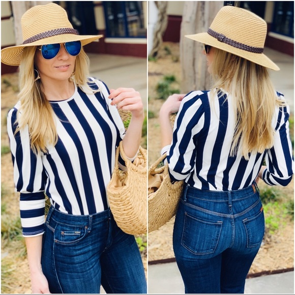 Infinity Raine Tops - LOVELY LADY STRIPED TOP-NAVY/WHITE